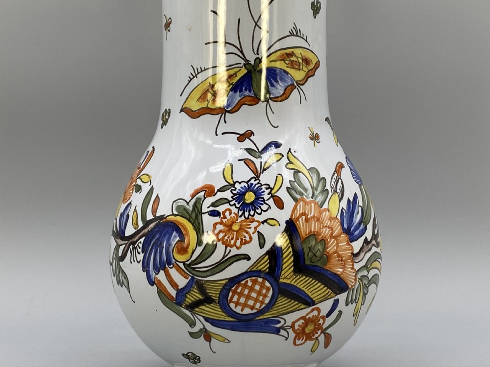 c. 1900 FINE FRENCH ROUEN FAIENCE & PEWTER POLYCHROME PAINTED EWER PITCHER JUG View XII