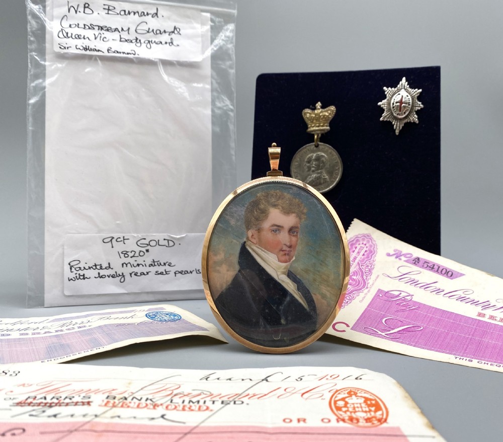 RARE 9ct-GOLD PEARL SET GEORGIAN MILITARY PORTRAIT MINIATURE Sir William Barnard