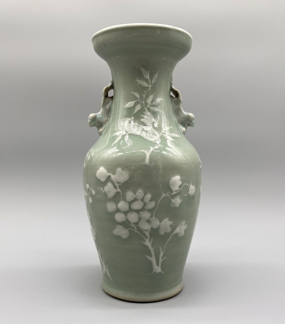Superb 18th-Century Chinese Qing Dynasty Celadon Ground Orchids Vase