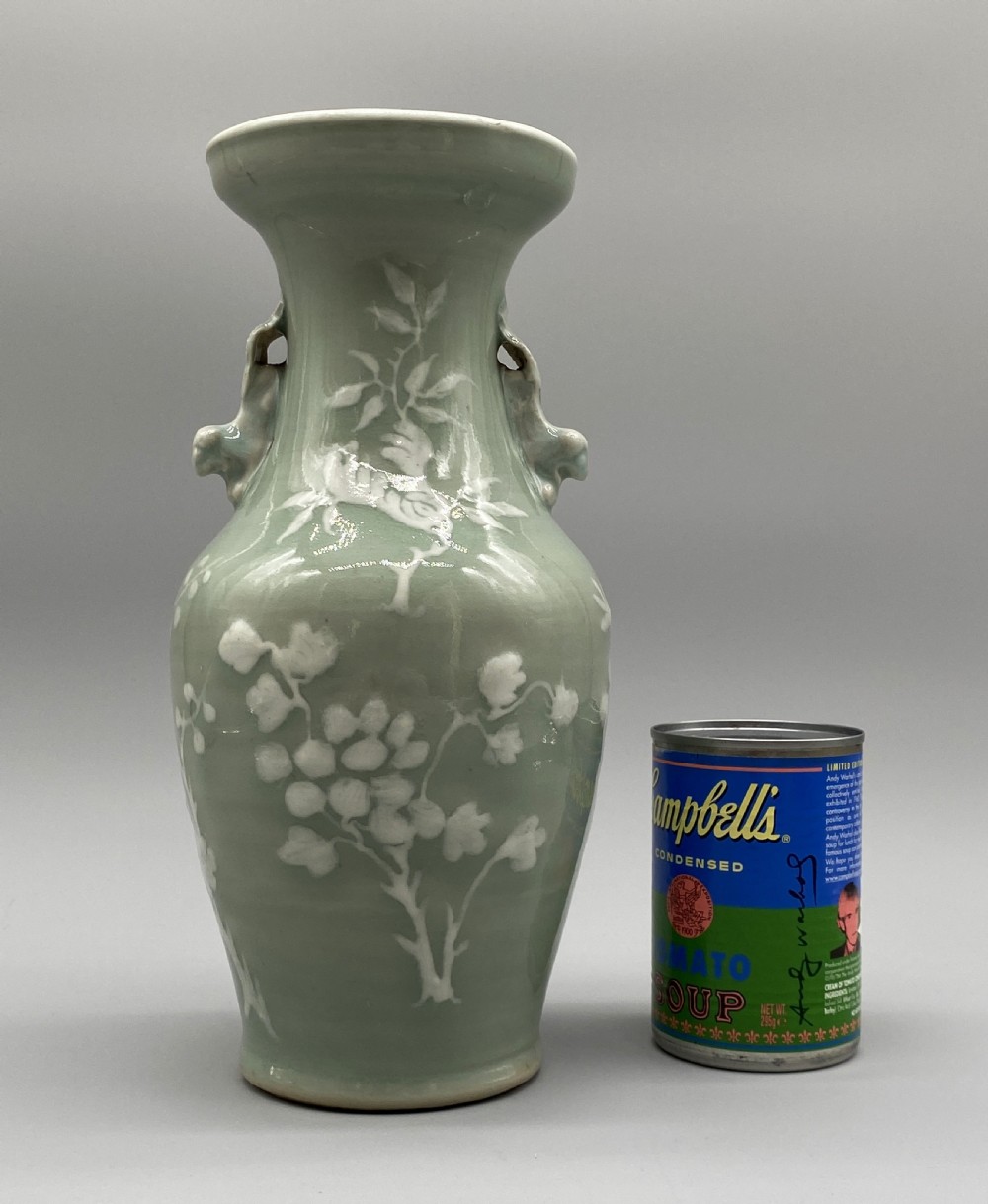 Superb 18th-Century Chinese Qing Dynasty Celadon Ground Orchids Vase View II
