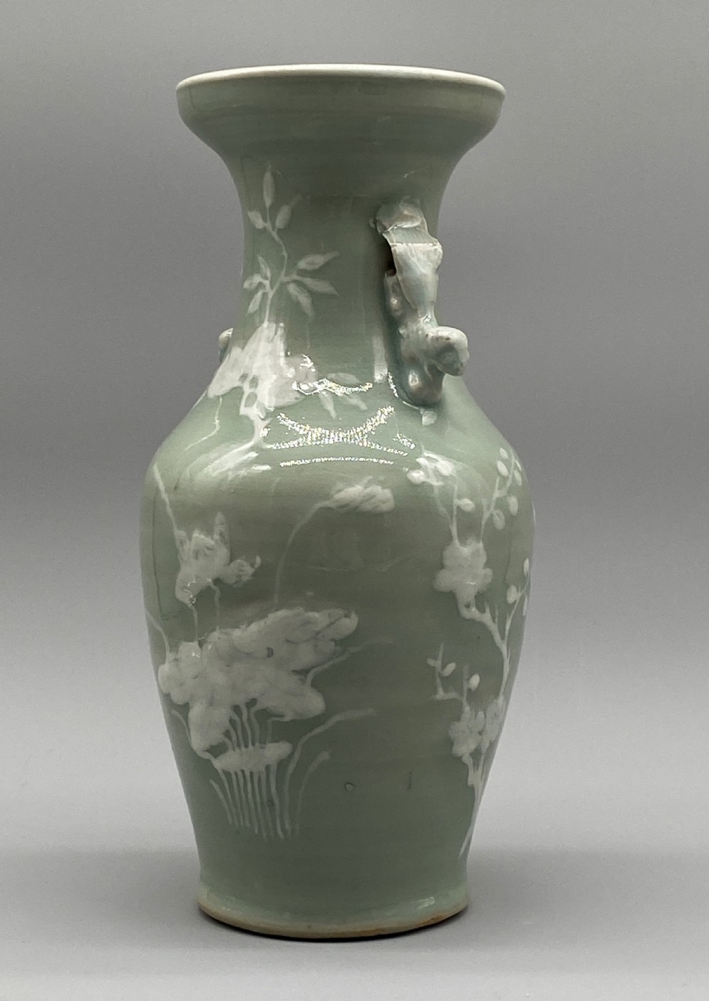 Superb 18th-Century Chinese Qing Dynasty Celadon Ground Orchids Vase View V