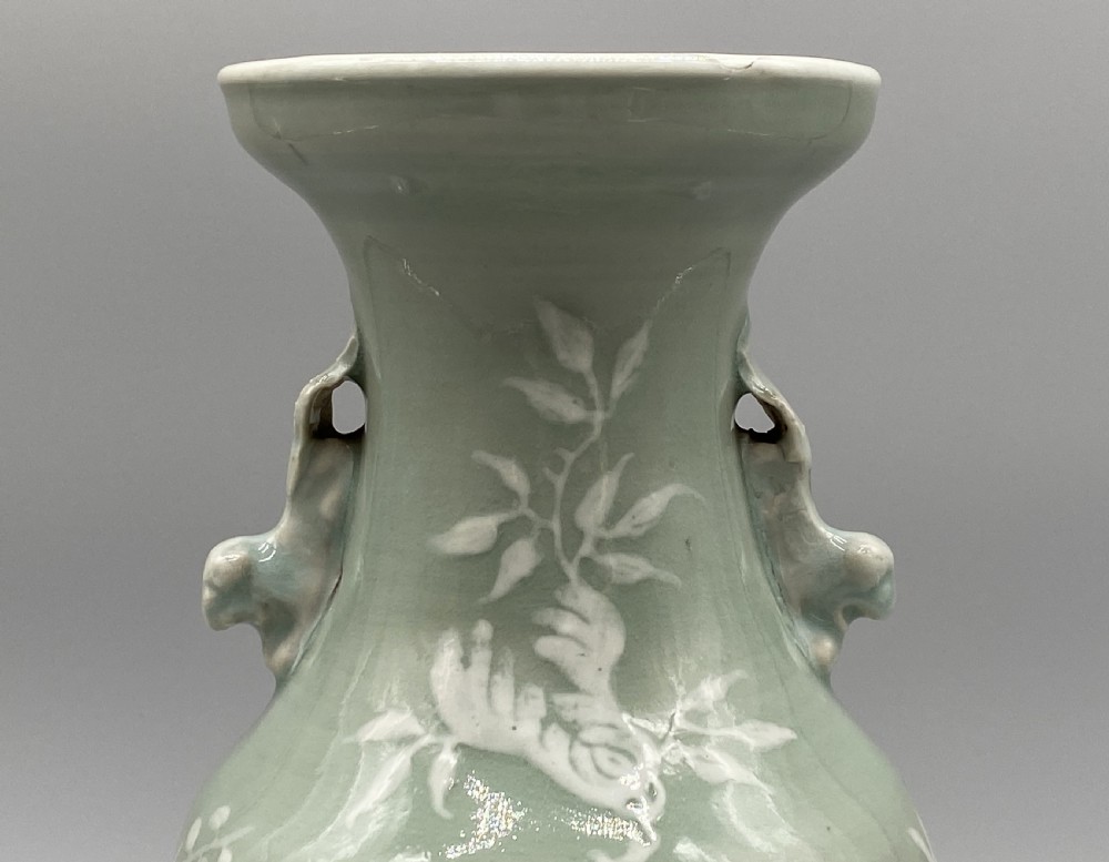 Superb 18th-Century Chinese Qing Dynasty Celadon Ground Orchids Vase View VI