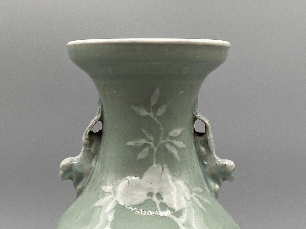 Superb 18th-Century Chinese Qing Dynasty Celadon Ground Orchids Vase View VII