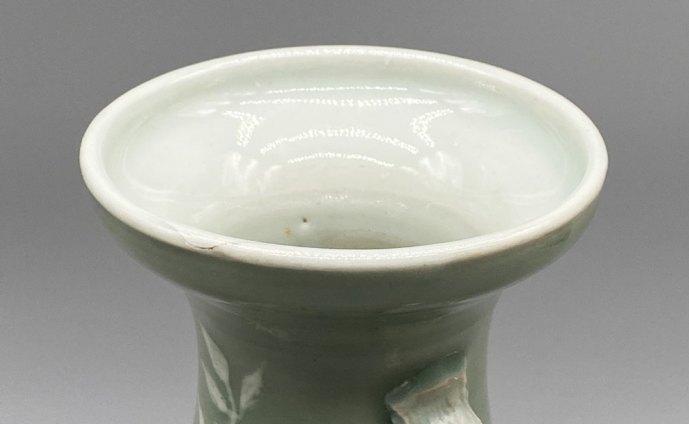 Superb 18th-Century Chinese Qing Dynasty Celadon Ground Orchids Vase View IX