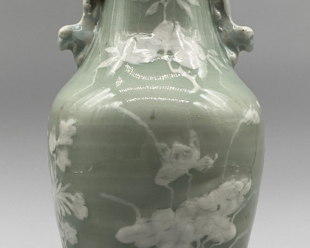 Superb 18th-Century Chinese Qing Dynasty Celadon Ground Orchids Vase View XIV