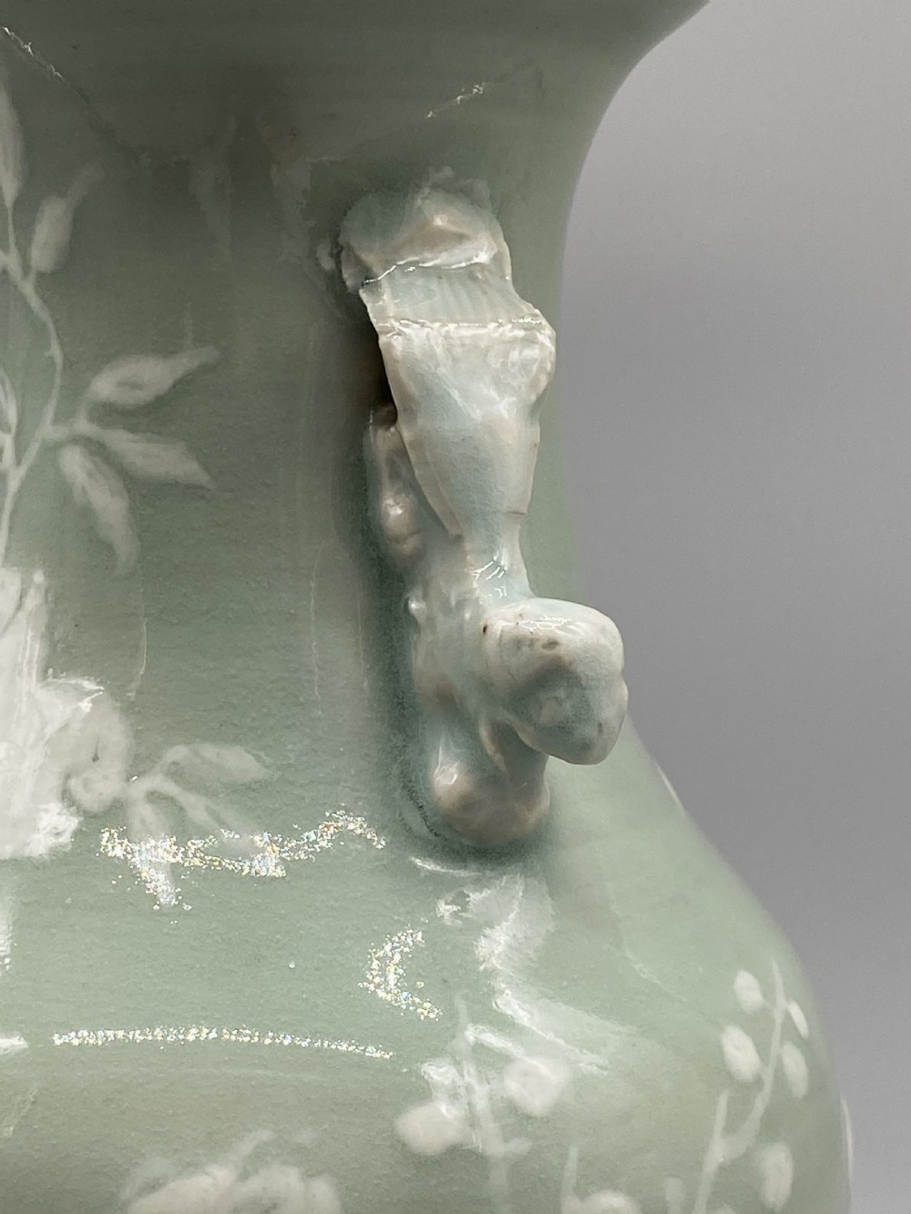 Superb 18th-Century Chinese Qing Dynasty Celadon Ground Orchids Vase View XV