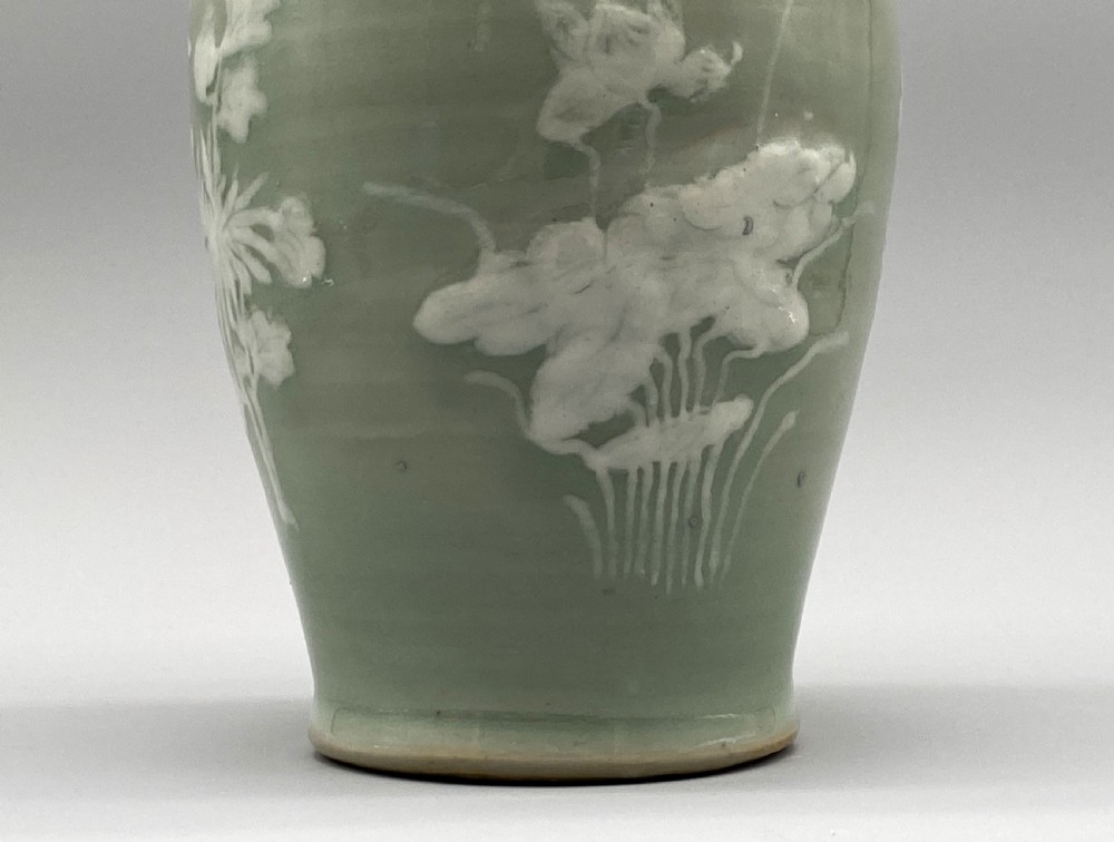 Superb 18th-Century Chinese Qing Dynasty Celadon Ground Orchids Vase View XVI