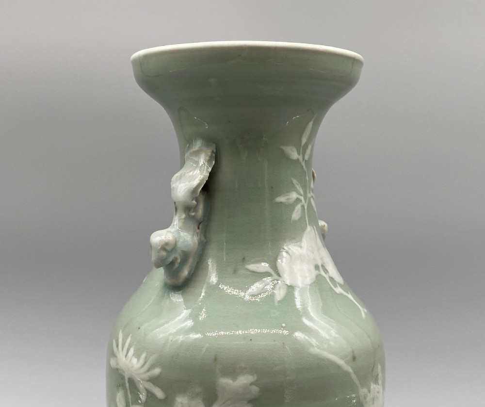 Superb 18th-Century Chinese Qing Dynasty Celadon Ground Orchids Vase View XVII