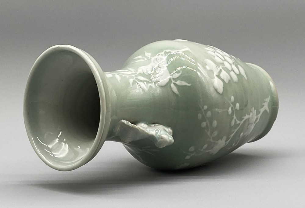 Superb 18th-Century Chinese Qing Dynasty Celadon Ground Orchids Vase View XIX