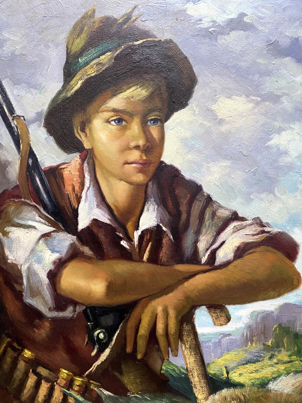 The Young Huntsman - Original c. 1950s Vintage Oil Portrait Painting with Game
 View VIII