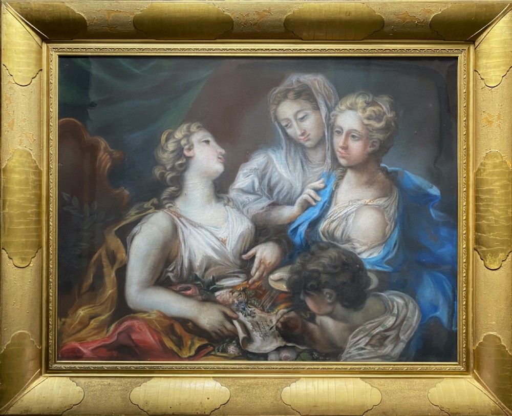 c. 1820 Large Superb Renaissance Portrait Painting Gouache & Pastel Early 19thC