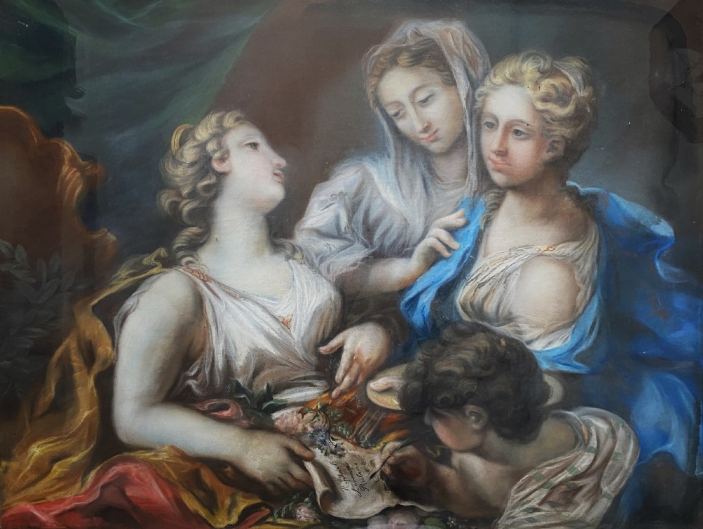 c. 1820 Large Superb Renaissance Portrait Painting Gouache & Pastel Early 19thC View III