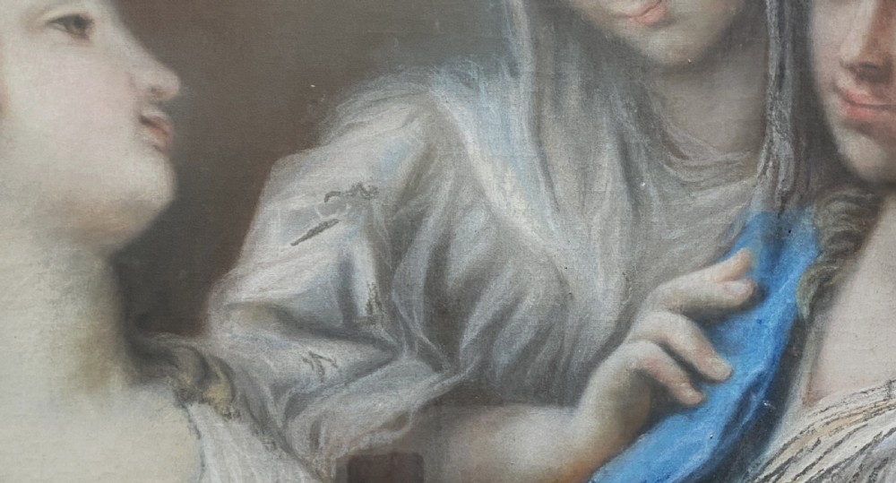 c. 1820 Large Superb Renaissance Portrait Painting Gouache & Pastel Early 19thC View V