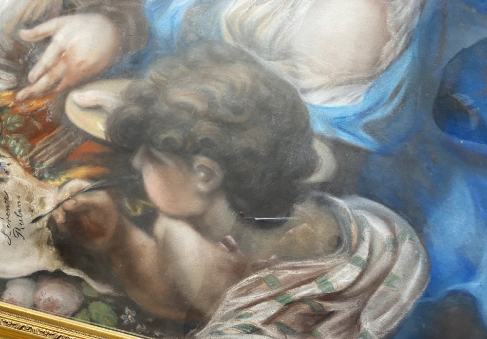 c. 1820 Large Superb Renaissance Portrait Painting Gouache & Pastel Early 19thC View X