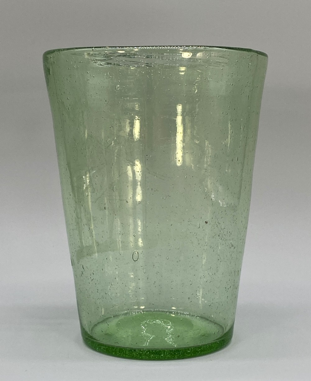Large Superb 18thC Hand-Blown Engraved Green Glass Beaker Vase circa 1760 View V