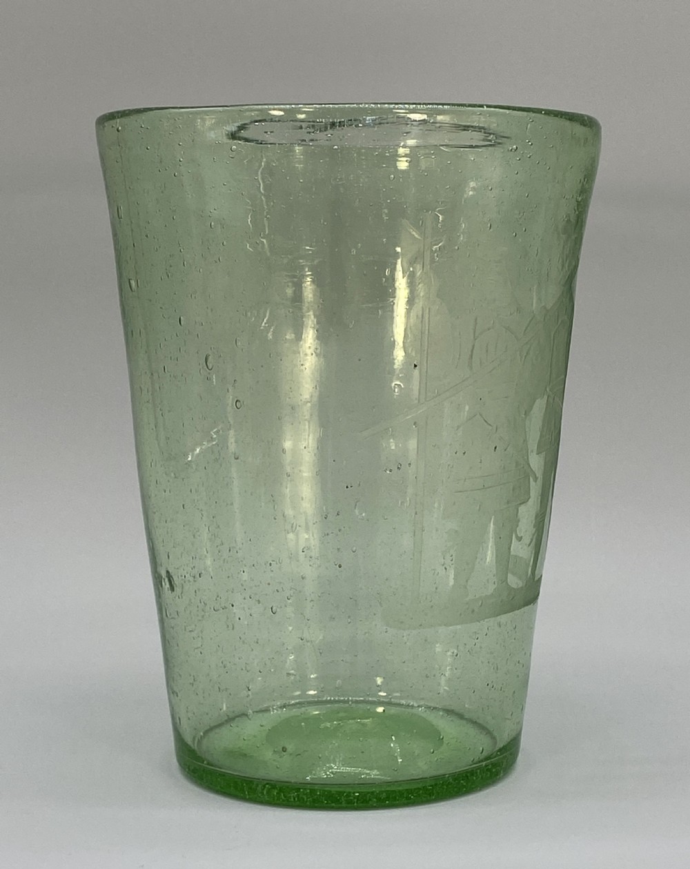 Large Superb 18thC Hand-Blown Engraved Green Glass Beaker Vase circa 1760 View VI