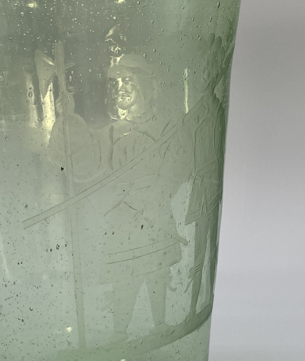 Large Superb 18thC Hand-Blown Engraved Green Glass Beaker Vase circa 1760 View VIII