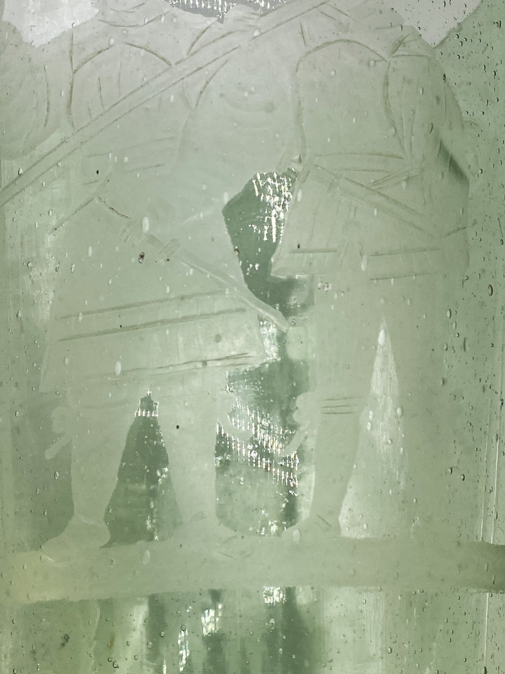 Large Superb 18thC Hand-Blown Engraved Green Glass Beaker Vase circa 1760 View XI