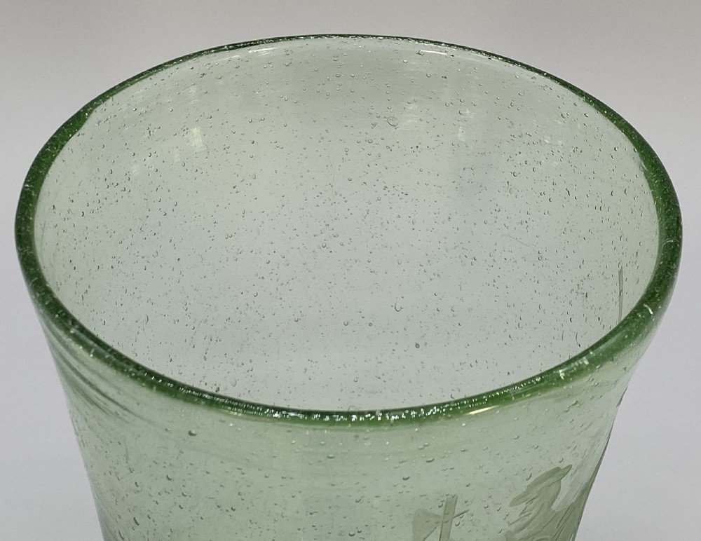 Large Superb 18thC Hand-Blown Engraved Green Glass Beaker Vase circa 1760 View XII