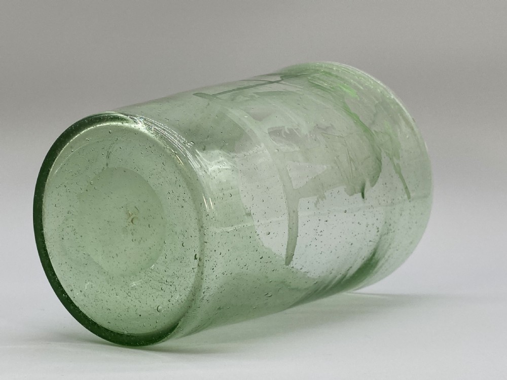 Large Superb 18thC Hand-Blown Engraved Green Glass Beaker Vase circa 1760 View XVI