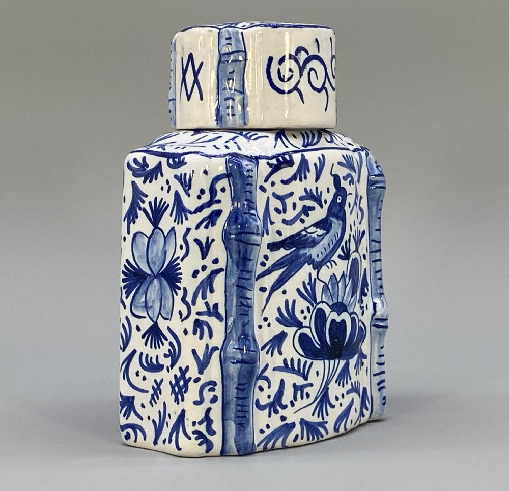 c. 1820 Dutch Delft  Blue and White Chinoiserie Tea Caddy Canister & Cover