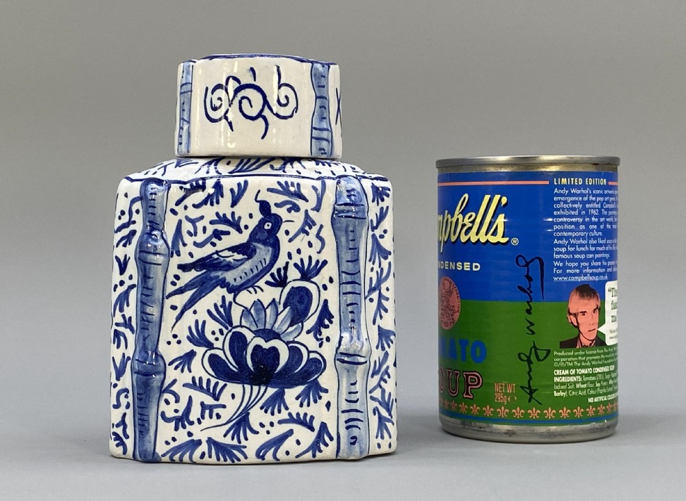 c. 1820 Dutch Delft  Blue and White Chinoiserie Tea Caddy Canister & Cover View III