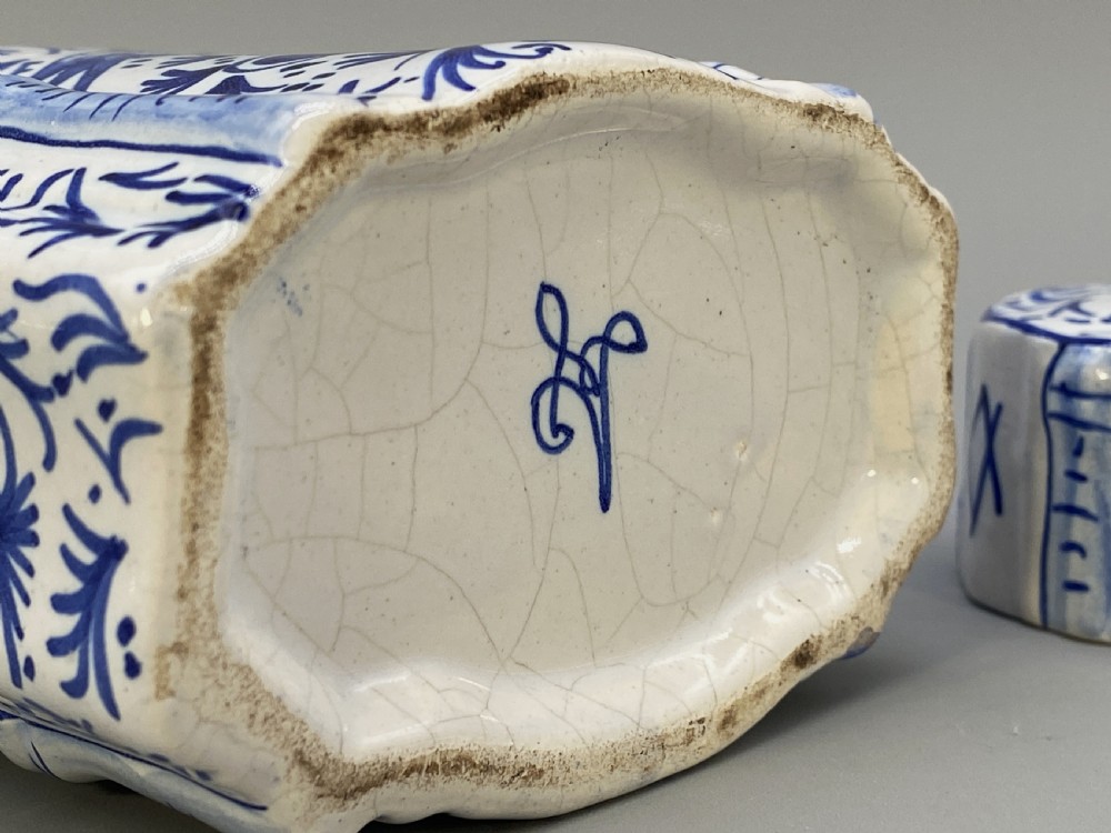 c. 1820 Dutch Delft  Blue and White Chinoiserie Tea Caddy Canister & Cover View XIII