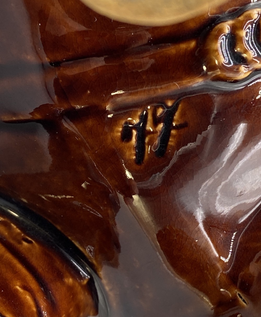 c. 1895 Original Antique Austrian Ceramic Glazed Tobacco Jar Elephant and Mahout View XVII