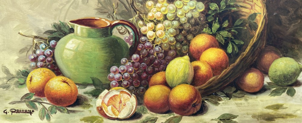 Large Vintage Original Italian Still Life of Fruit and Pitcher Oil Painting View III