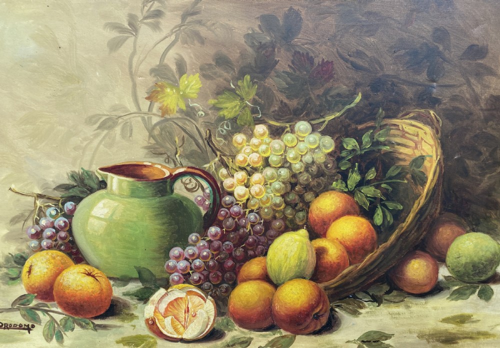Large Vintage Original Italian Still Life of Fruit and Pitcher Oil Painting View IV