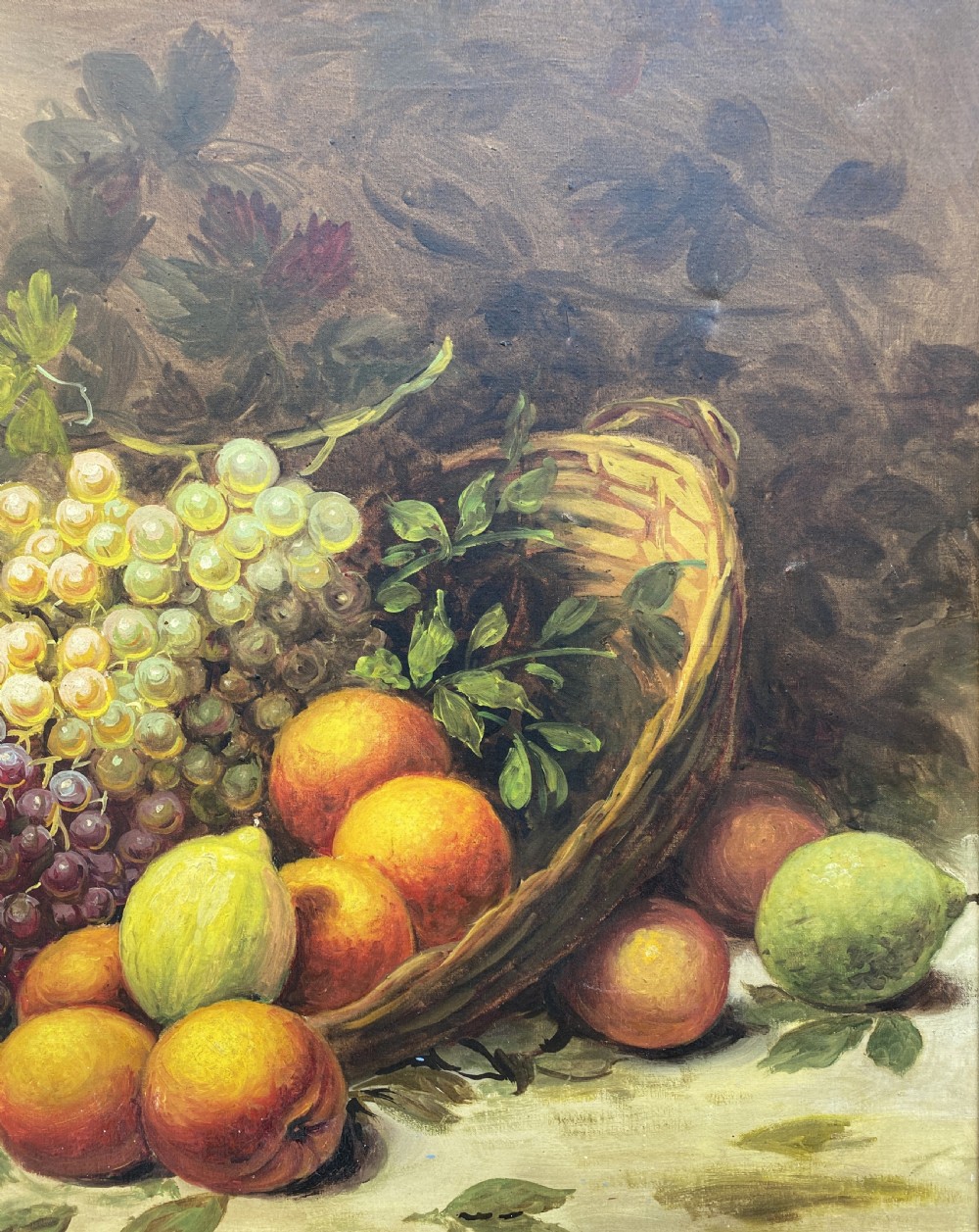 Large Vintage Original Italian Still Life of Fruit and Pitcher Oil Painting View VI