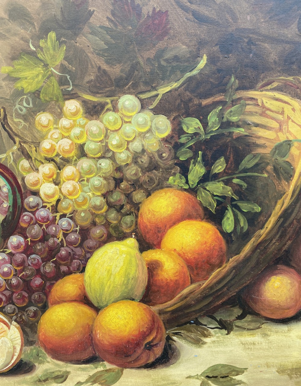 Large Vintage Original Italian Still Life of Fruit and Pitcher Oil Painting View VII