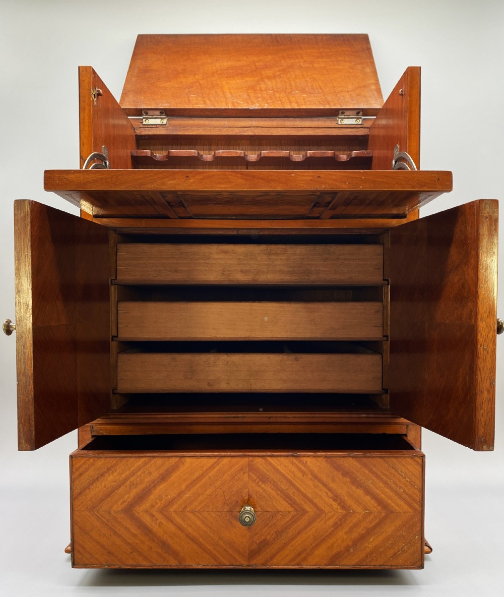 Finest Quality English Edwardian Antique Satinwood Smokers Collectors Cabinet View III