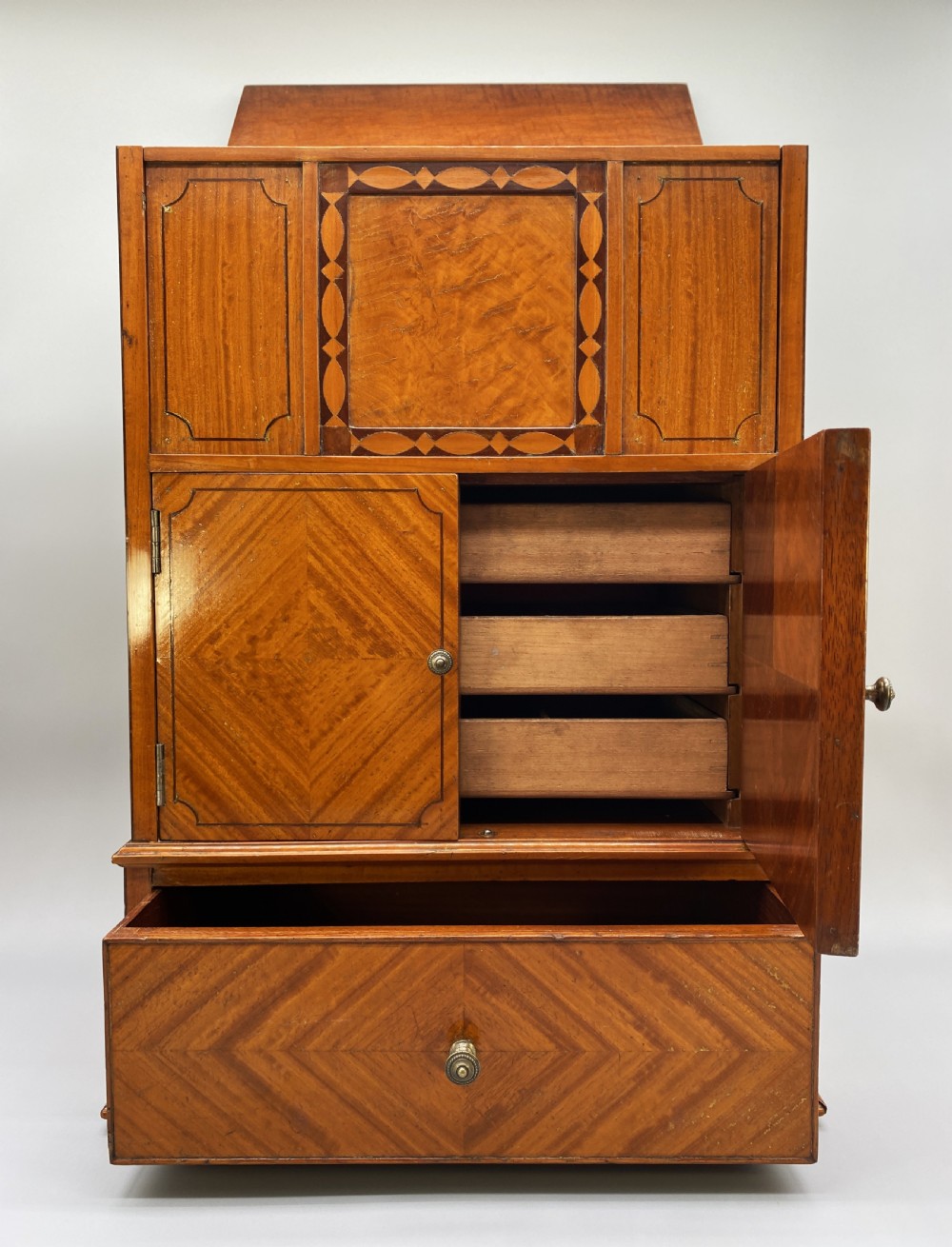 Finest Quality English Edwardian Antique Satinwood Smokers Collectors Cabinet View IX