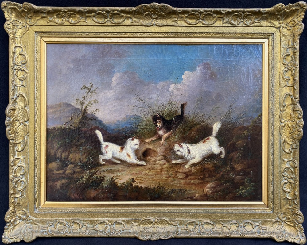 Original George Armfield (1808-1893) Terriers Hunting Oil Painting