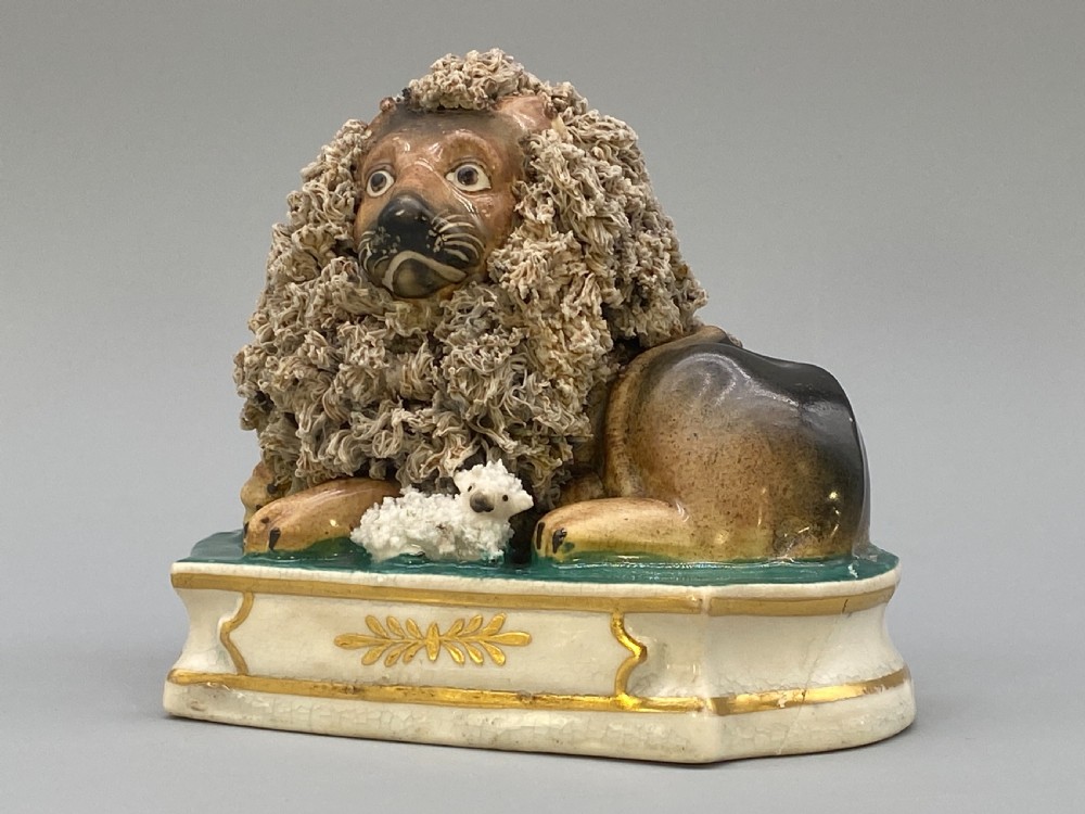 c. 1840 Lion and Lamb By John and Rebecca Lloyd Staffordshire Pottery Figurine