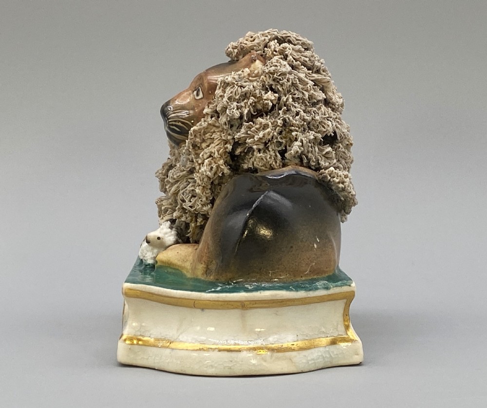 c. 1840 Lion and Lamb By John and Rebecca Lloyd Staffordshire Pottery Figurine View IX