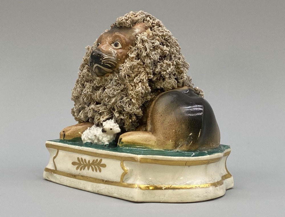 c. 1840 Lion and Lamb By John and Rebecca Lloyd Staffordshire Pottery Figurine View X
