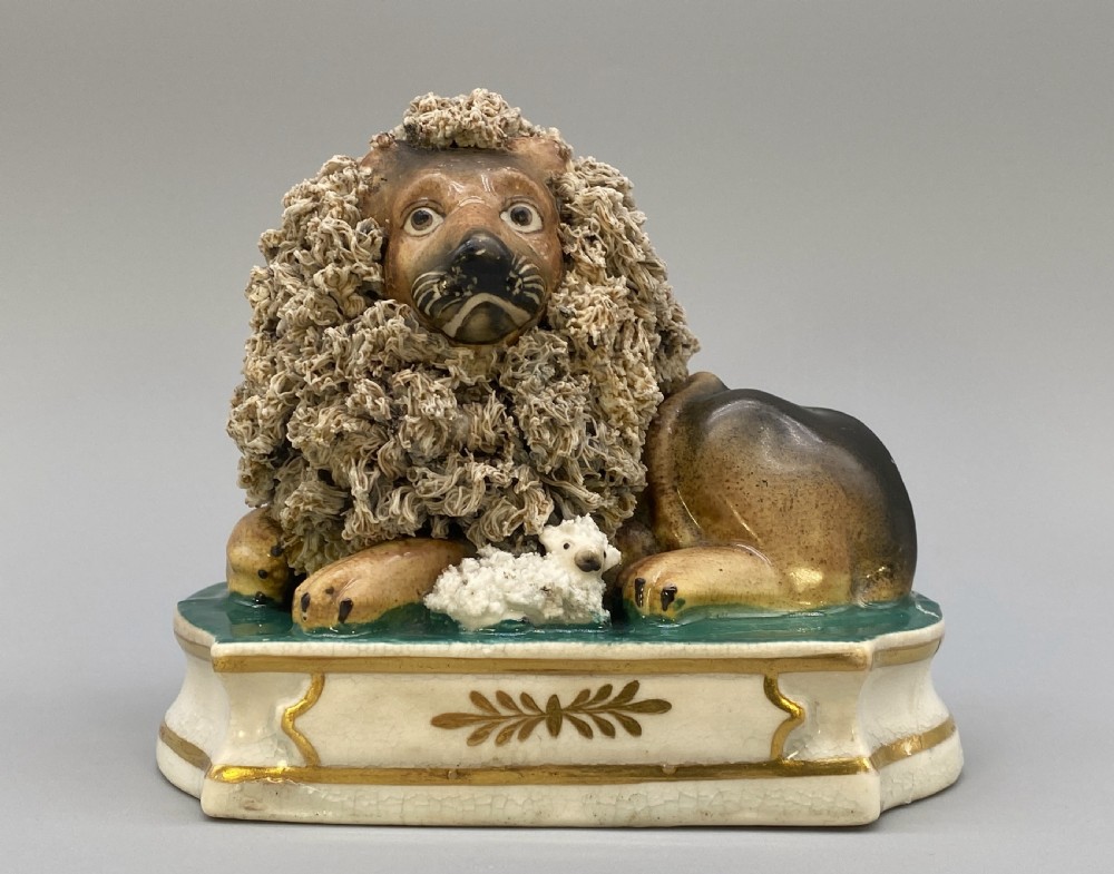 c. 1840 Lion and Lamb By John and Rebecca Lloyd Staffordshire Pottery Figurine View XIX