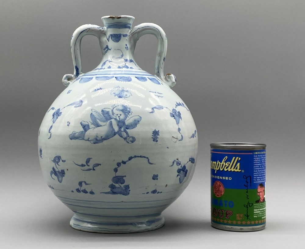Museum Quality 17th-Century Italian Savona Majolica Bottle Vase Blue and White View II