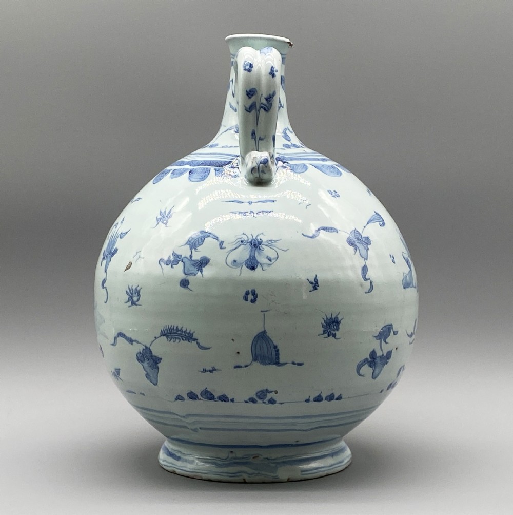 Museum Quality 17th-Century Italian Savona Majolica Bottle Vase Blue and White View V