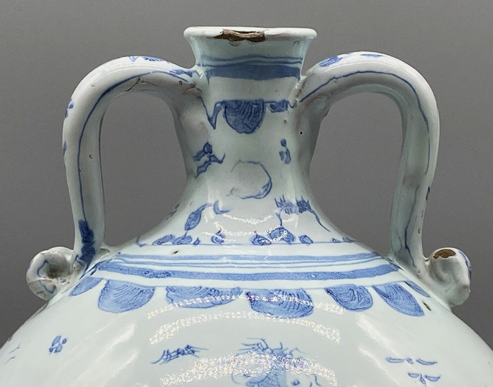 Museum Quality 17th-Century Italian Savona Majolica Bottle Vase Blue and White View X