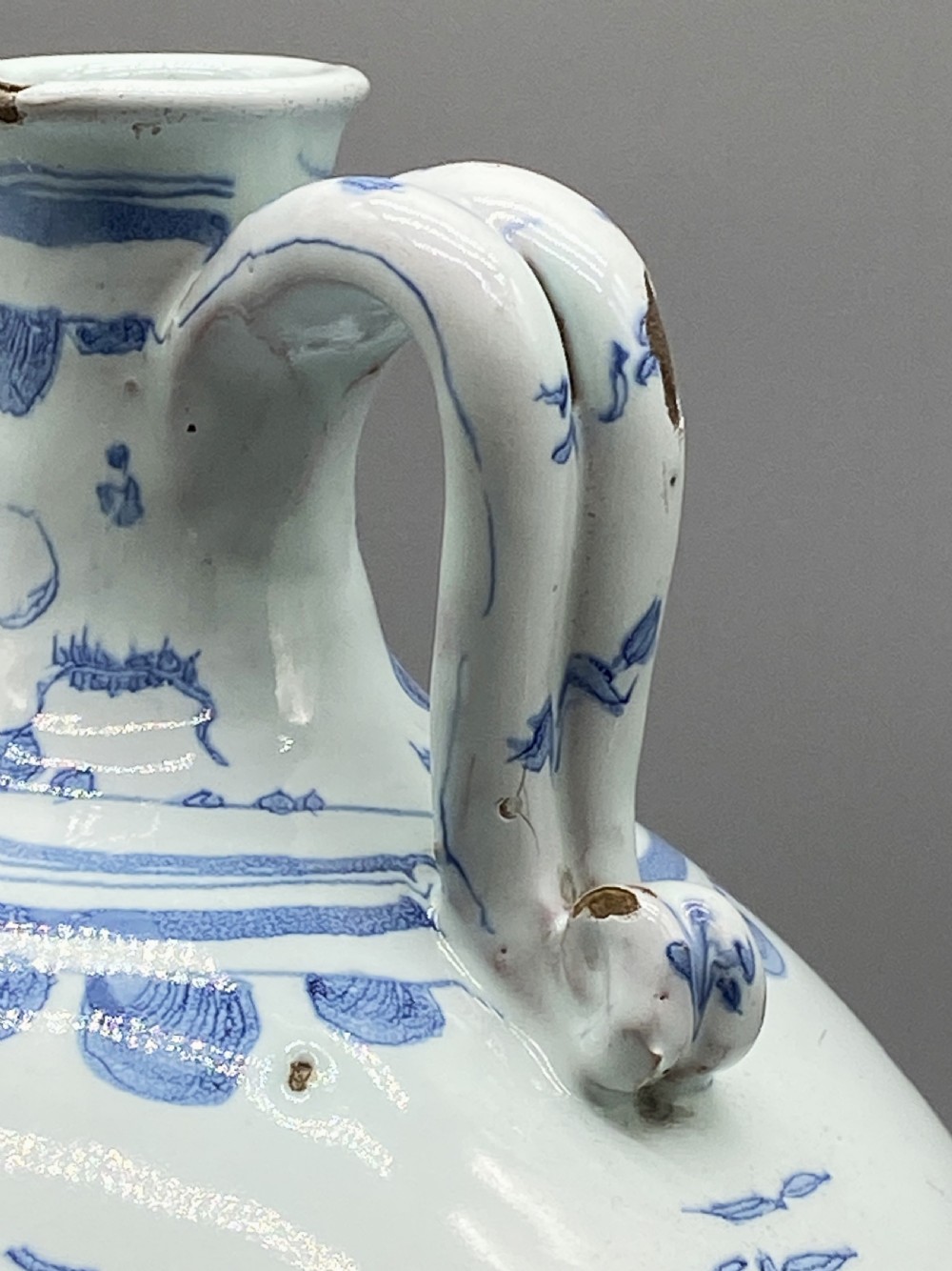 Museum Quality 17th-Century Italian Savona Majolica Bottle Vase Blue and White View XI