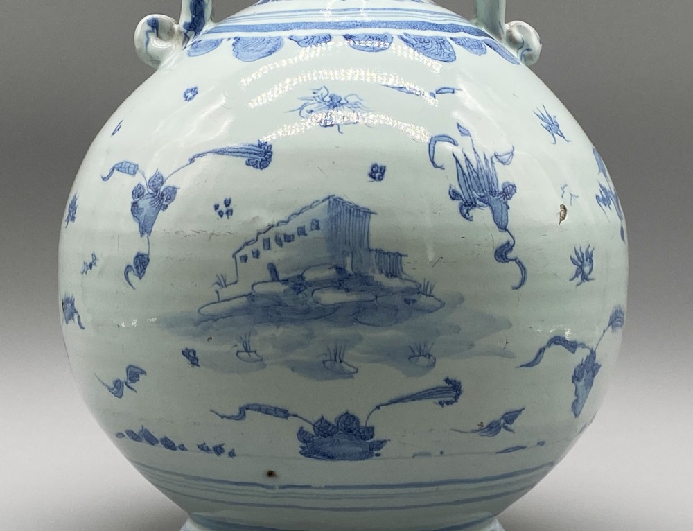 Museum Quality 17th-Century Italian Savona Majolica Bottle Vase Blue and White View XIII