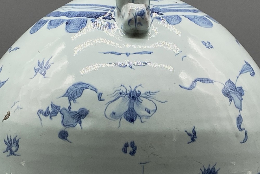 Museum Quality 17th-Century Italian Savona Majolica Bottle Vase Blue and White View XVIII