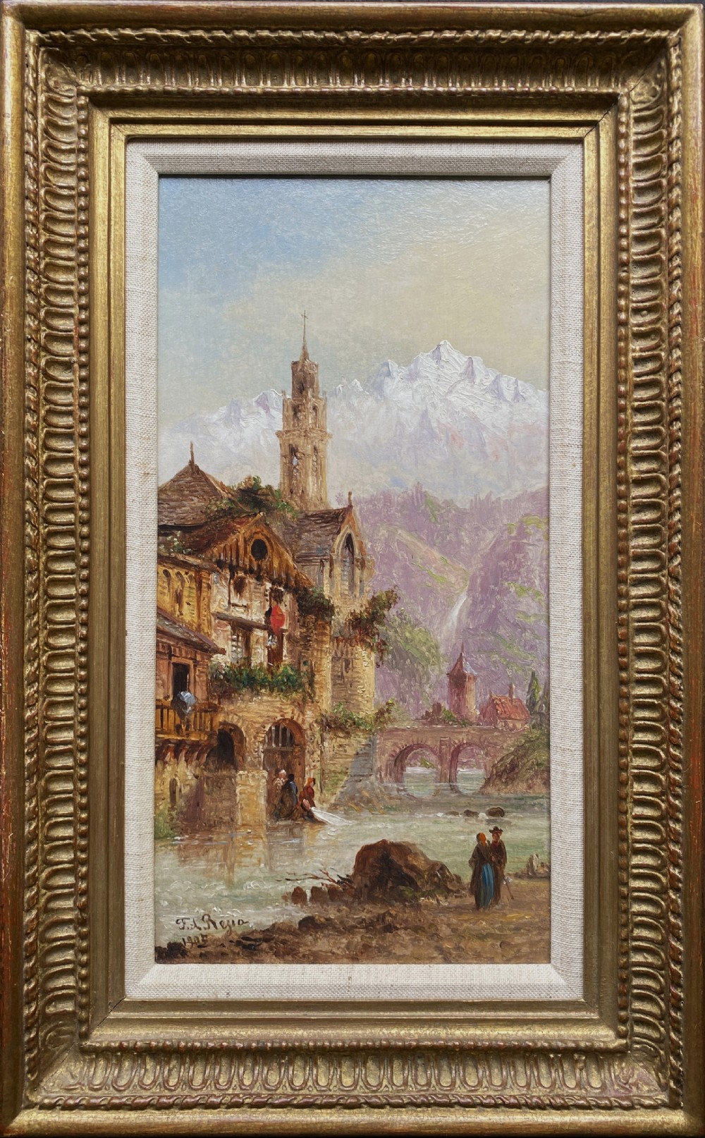 Felice Auguste Rezia (1835-1907) Italian Landscape Oil on Panel Painting (1of2)