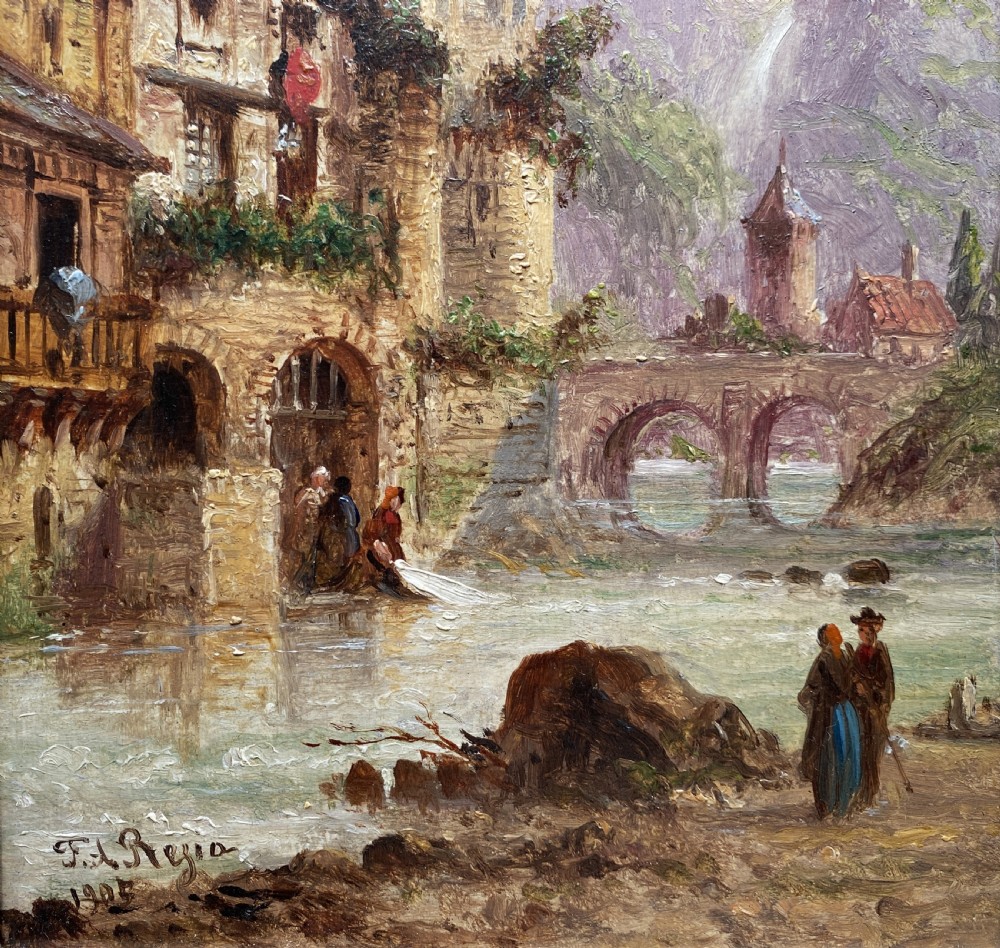 Felice Auguste Rezia (1835-1907) Italian Landscape Oil on Panel Painting (1of2) View IV