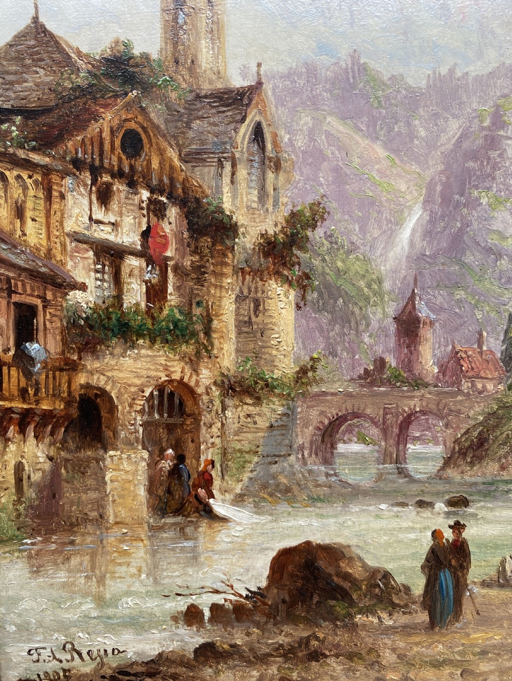 Felice Auguste Rezia (1835-1907) Italian Landscape Oil on Panel Painting (1of2) View VI