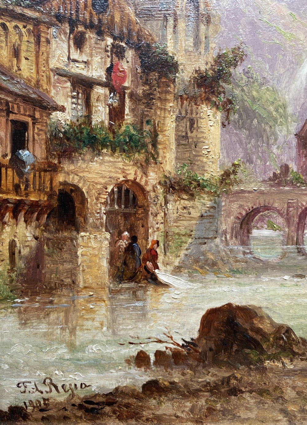 Felice Auguste Rezia (1835-1907) Italian Landscape Oil on Panel Painting (1of2) View VIII