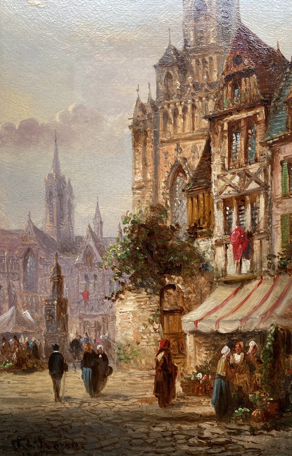 Felice Auguste Rezia (1835-1907) Market Day Cityscape Oil Painting (1of2) View III